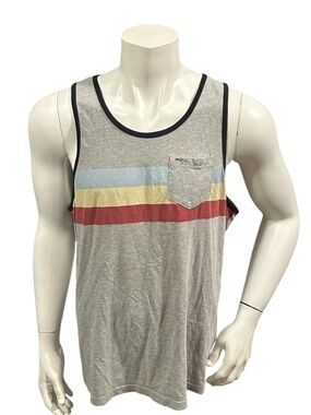 Rvca Men’s Athletic Tank Top Striped Gray Logo Short Sleeve L